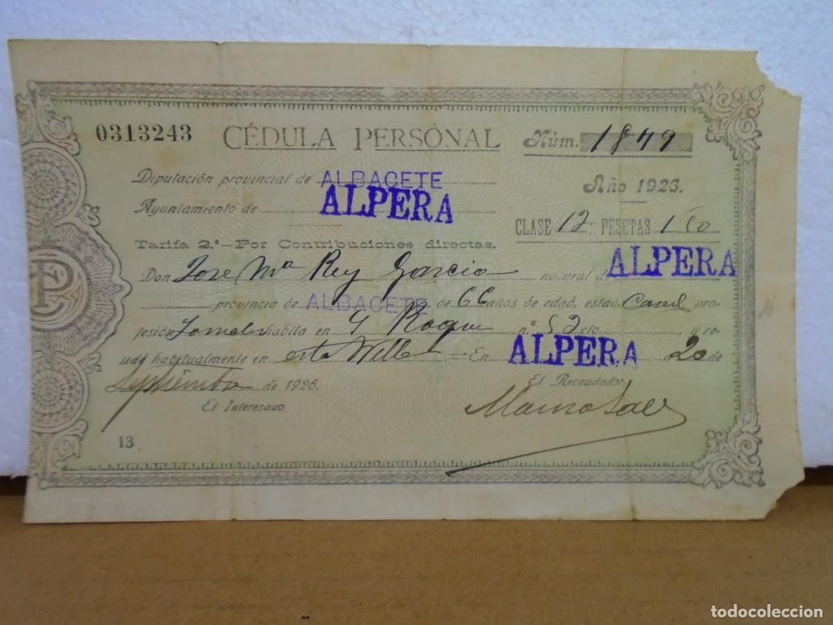 Colecionismo: CEDULA PERSONAL DE 1926/ALPERA-ALBACETE.