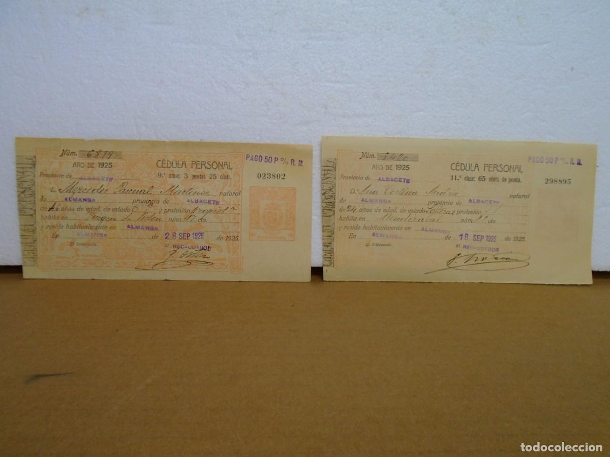 Colecionismo: CEDULAS PERSONALES DE 1925/ALMANSA-ALBACETE.