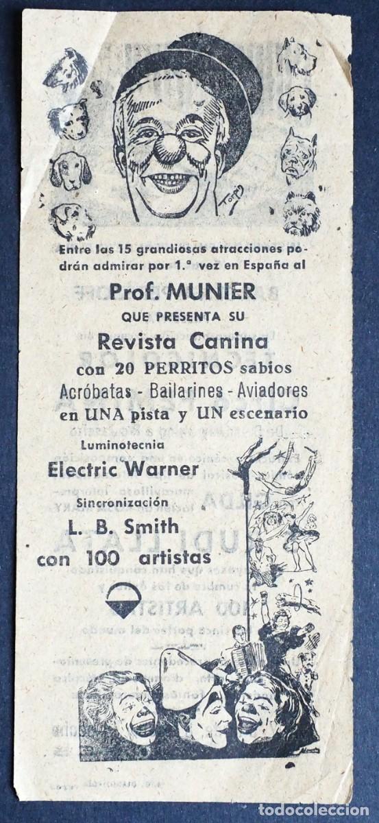 Coleccionismo: FOLLETO DE PROPAGANDA DE CIRCO: PROF. MUNIER. CIRCO TREBOL. A&Ntilde;OS 40. FRANCISCO PEREZOFF Y BARCENA