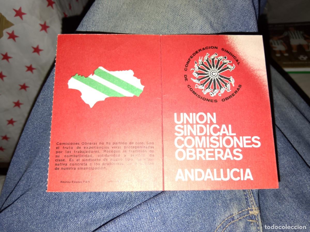 Coleccionismo: antiguo carnet de afiliado de la Uni&oacute;n Sindical de Comisiones Obreras (CCOO) de Andaluc&iacute;a.