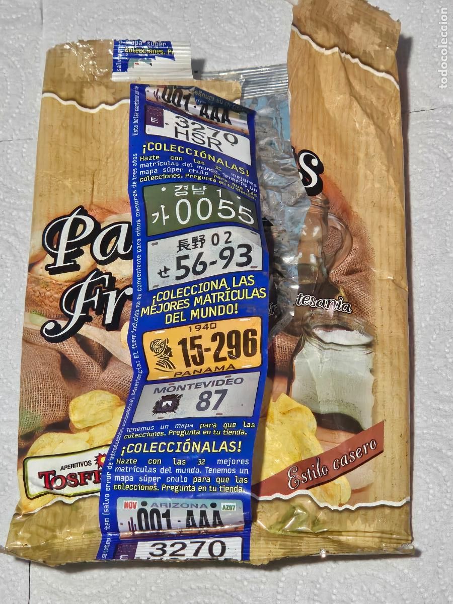Coleccionismo: BOLSA PATATAS TOSFRIT PROMOCIONAL - MATRICULAS DEL MUNDO - 2004