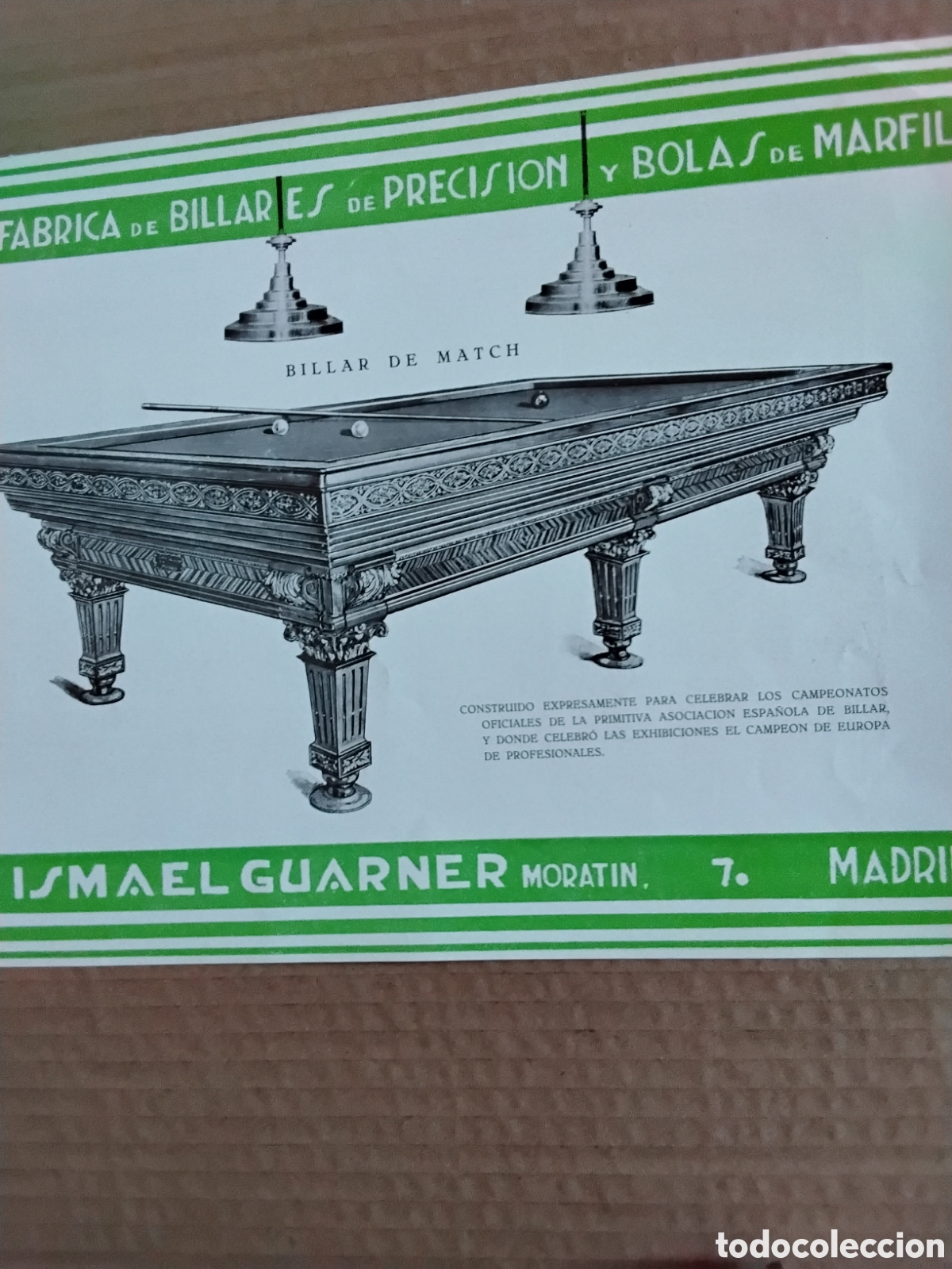 Coleccionismo: PUBLICIDAD F&Aacute;BRICA DE BILLARES Y BOLAS DE MARFIL. ISMAEL GUARNER. C/MORAT&Iacute;N, MADRID