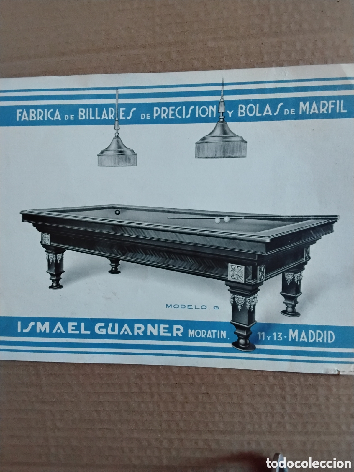 Coleccionismo: PUBLICIDAD F&Aacute;BRICA DE BILLARES Y BOLAS DE MARFIL. ISMAEL GUARNER. C/ MORAT&Iacute;N, MADRID