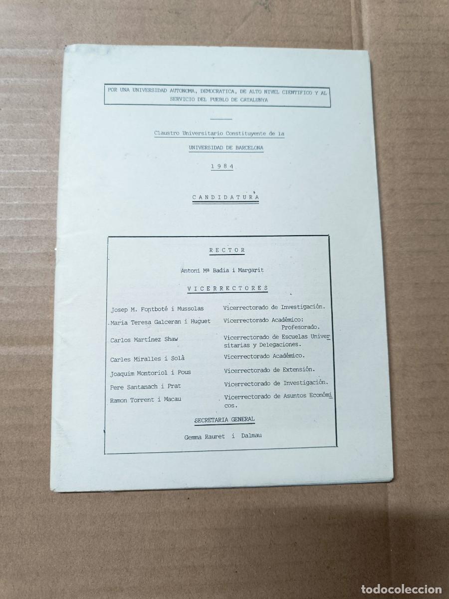 Coleccionismo: ANTIGUO LIBRITO, POR UNA UNIVERSIDAD DE BARCELONA AUTONOMA, CANDIDATURA 1984, ELECCIONES -P25