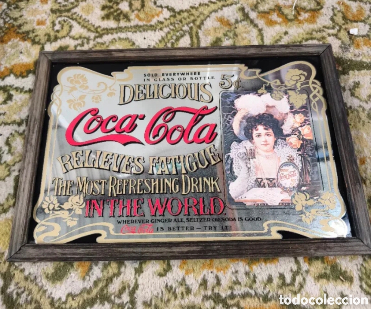 Coleccionismo: Antiguo Espejo Publicitario Coca-Cola Vintage A&ntilde;os 70/80 - Hilda Clark - 33 x 22 cm