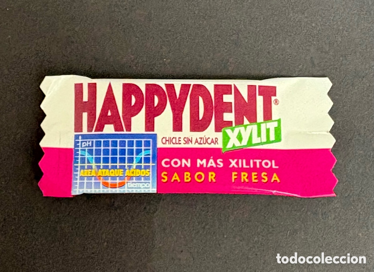 Coleccionismo: Chicle Happydent Xylit Sabor Fresa (A&ntilde;os 2000) &ndash; Envoltorio Vintage de Colecci&oacute;n