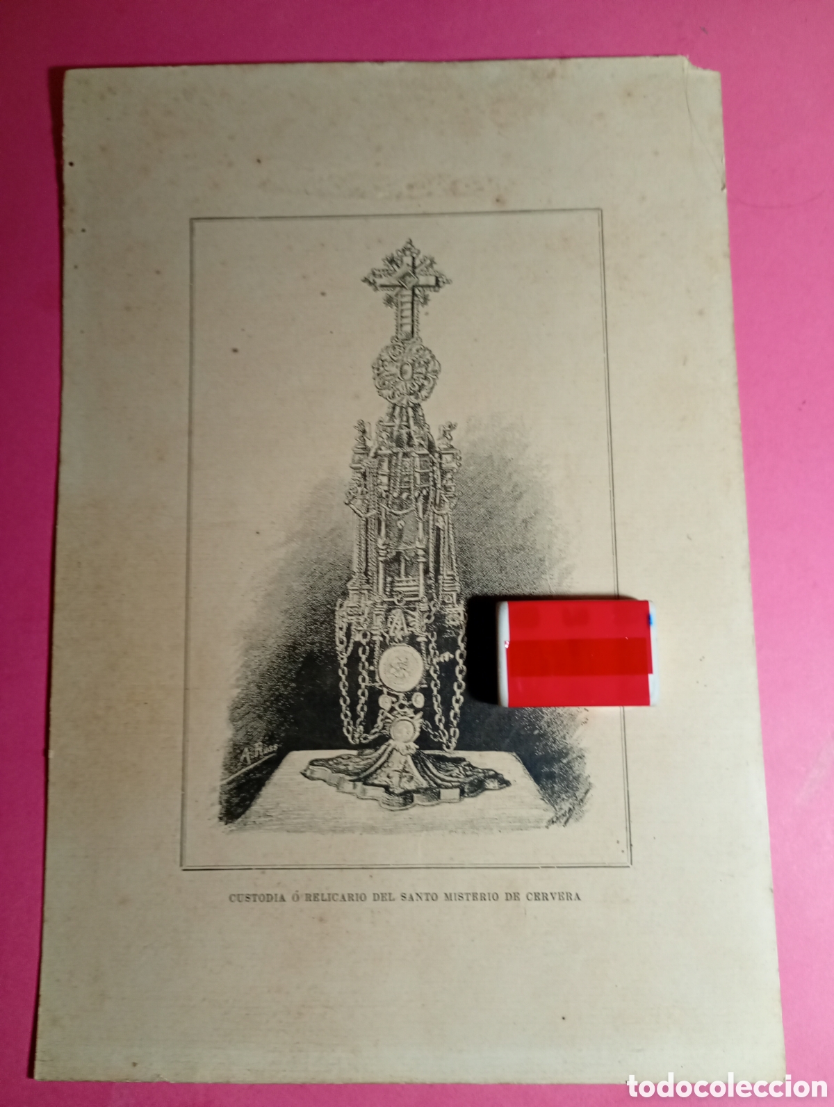 Coleccionismo: CERVERA CUSTODIA O SANTO RELICARIO DEL MISTERIO - IMPRESI&Oacute;N SOBRE CARTULINA DEL DIBUJO DE A. ROSS