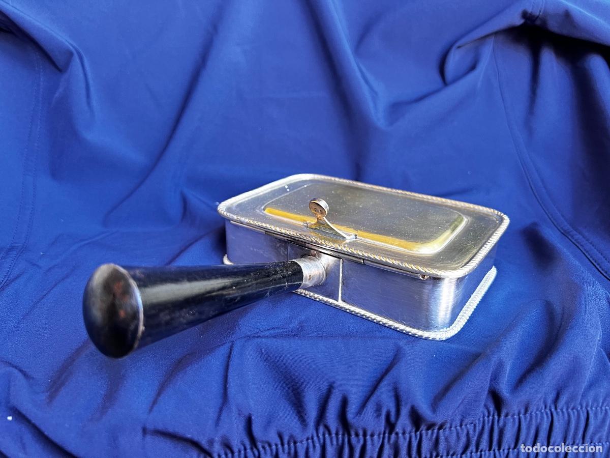 Coleccionismo: Pitillera cigarrera metal y mango de madera - Foto 4