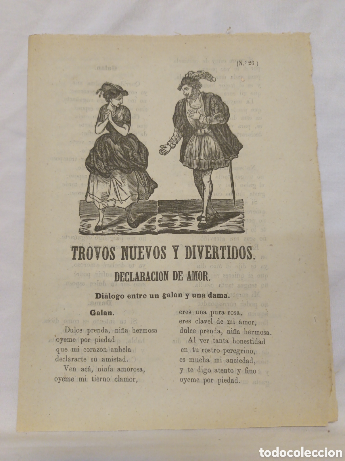 Coleccionismo: PLIEGO DE CORDEL - ROMANCE - TROVOS NUEVOS Y DIVERTIDOS - DECLARACION DE AMOR - A&Ntilde;O 1864 - 16 X 22 C