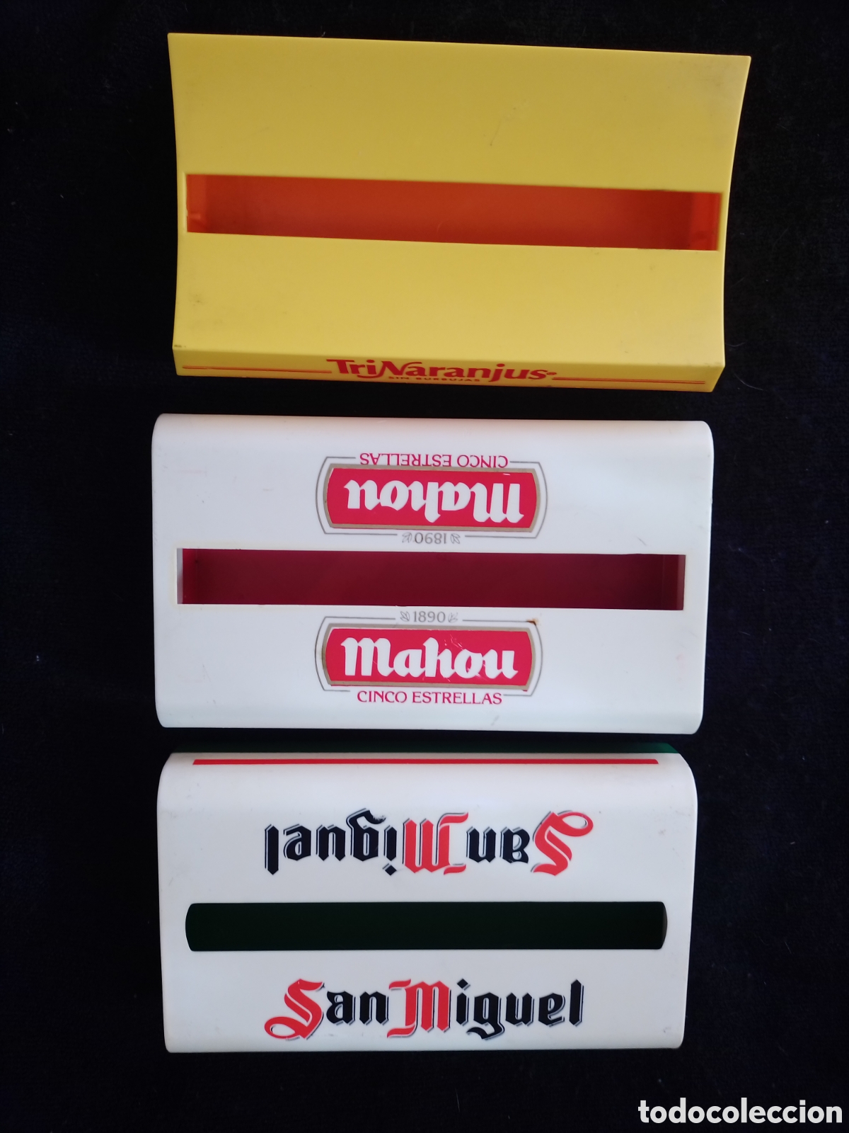 Coleccionismo: Lote de 3 servilleteros antiguos Mahou - San miguel - Trinaranjus.