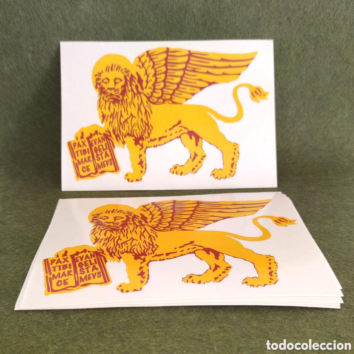 Coleccionismo: Lote 8 pegatinas Le&oacute;n San Marcos con evangelio Venecia transparente 21x14,7 cm