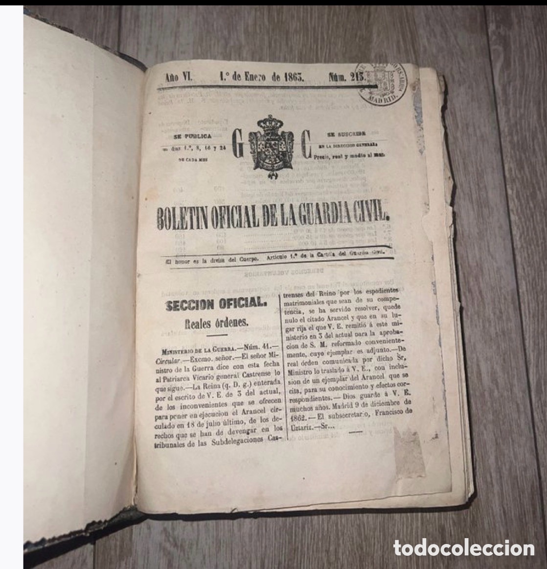 Coleccionismo: Guardia Civil - Bolet&iacute;n Oficial del Cuerpo - A&ntilde;o VI Completo (1863)