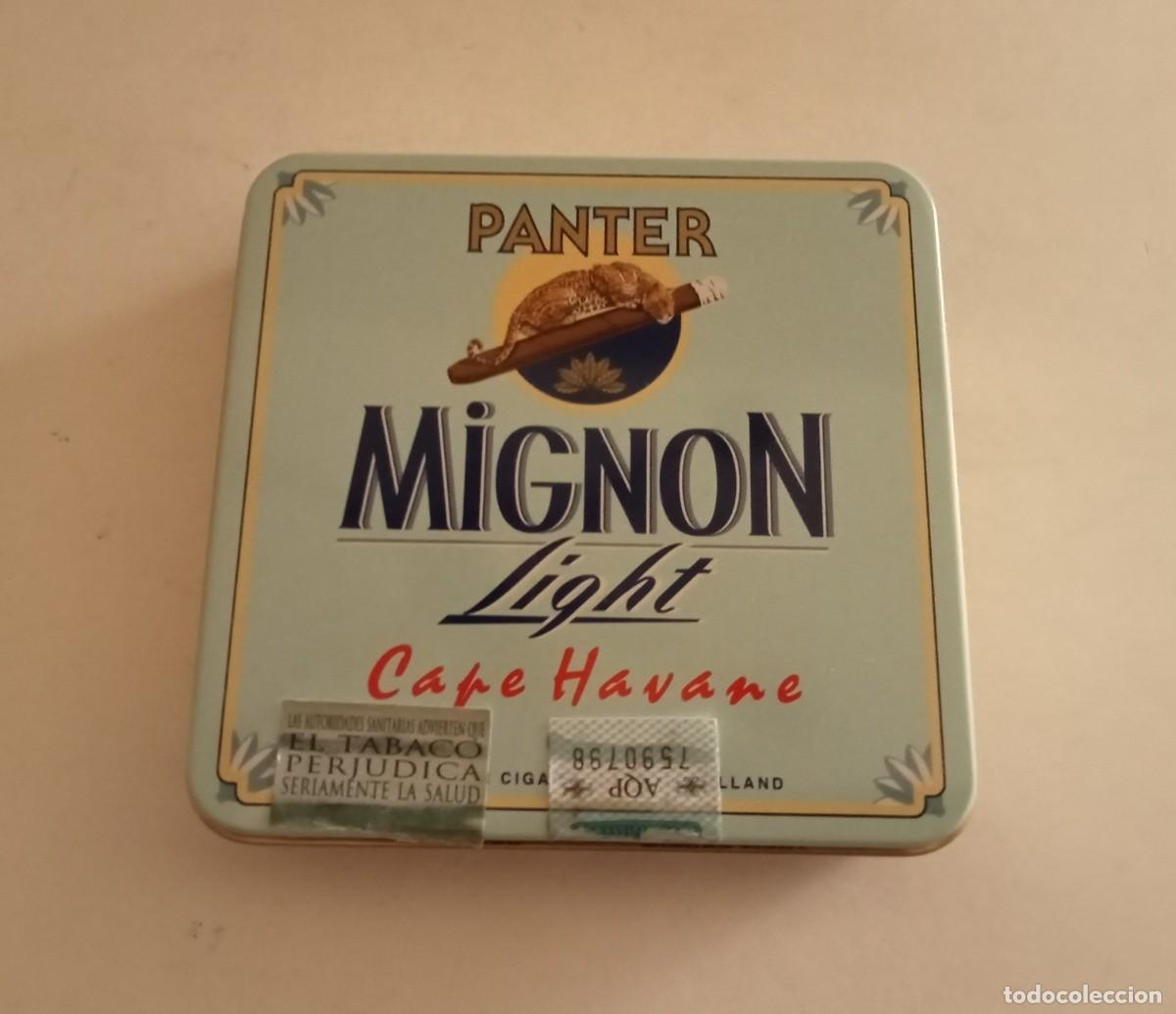 Coleccionismo: PANTER MIGNON LIGHT - CAJA MET&Aacute;LICA CIGARROS VAC&Iacute;A - ANTIGUA