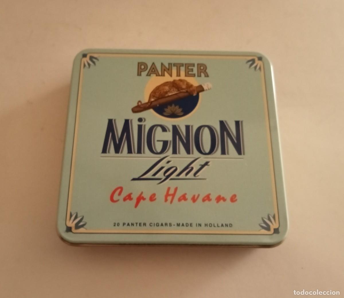 Coleccionismo: PANTER MIGNON LIGHT - CAJA MET&Aacute;LICA CIGARROS VAC&Iacute;A - ANTIGUA
