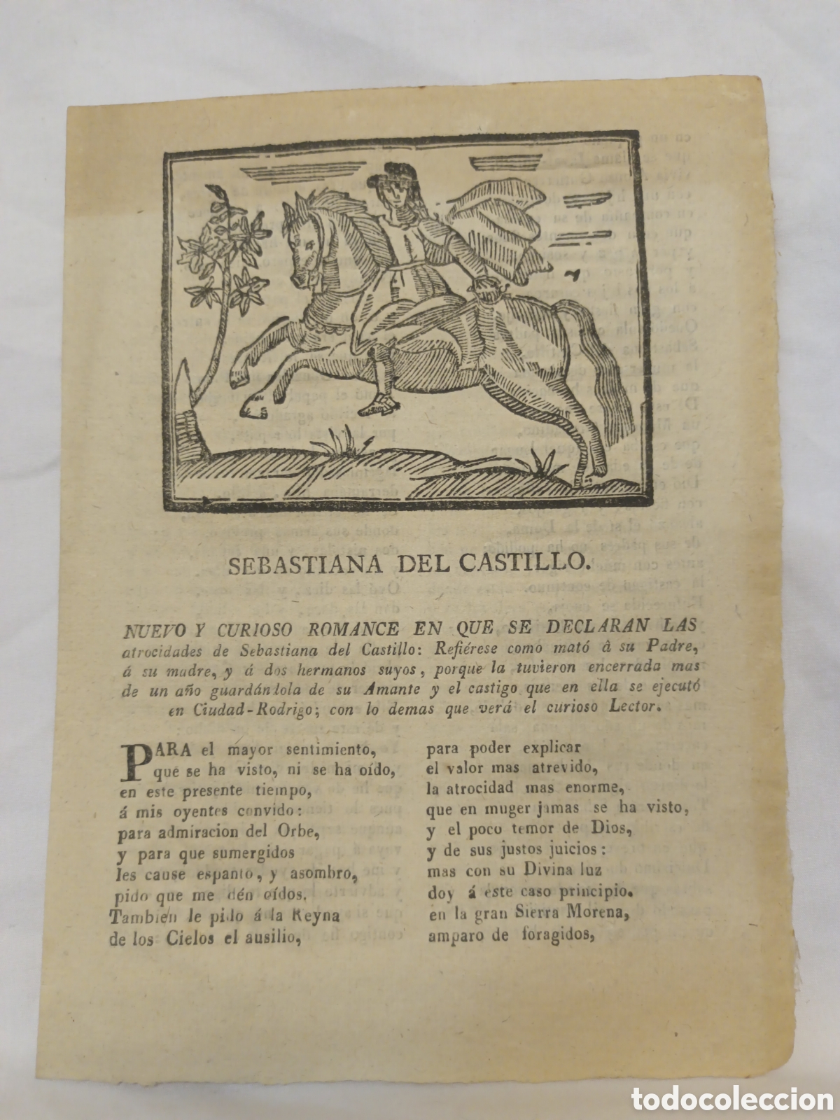 Coleccionismo: PLIEGO DE CORDEL - ROMANCE - SEBASTIANA DEL CASTILLO - PRINCIPIOS SIGLO XIX - 15.50 X 21 CM