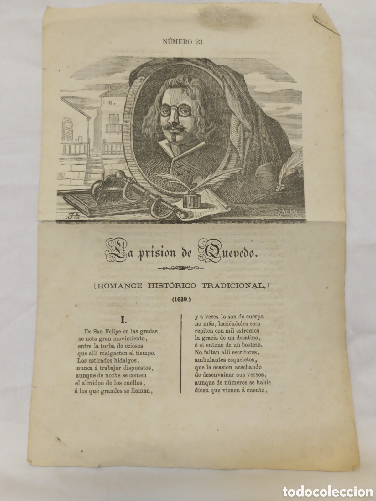 Coleccionismo: PLIEGO DE CORDEL - ROMANCE - LA PRISI&Oacute;N DE QUEVEDO - A&Ntilde;O 1871 - 16.50 X 24.50 CM