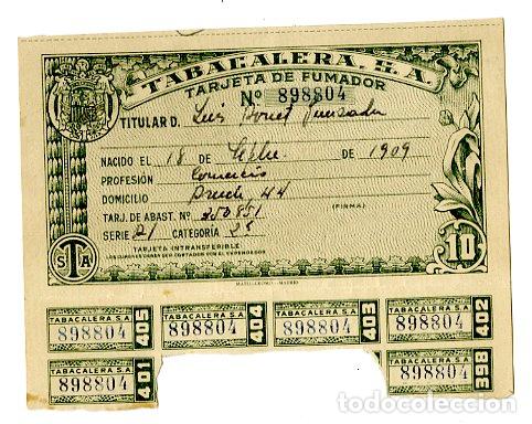 Coleccionismo: Tabacalera - Tarjeta de Fumador 1909 - Tabaco