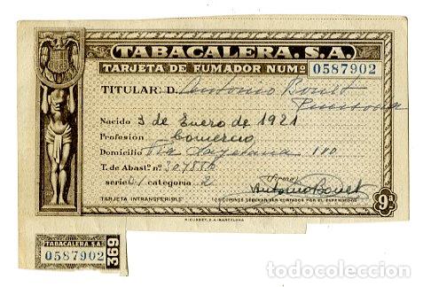 Coleccionismo: Tabacalera Sa - Tarjeta de Fumador 1921 - Tabaco