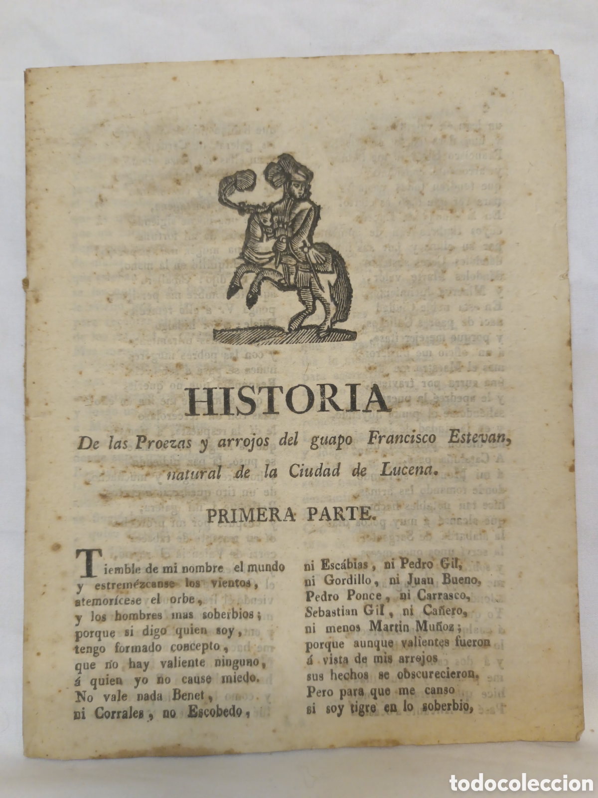 Coleccionismo: PLIEGO DE CORDEL - ROMANCE - HISTORIA DE LAS PROESAS - 4 PARTES - A&Ntilde;O 1843 - 15 X 19