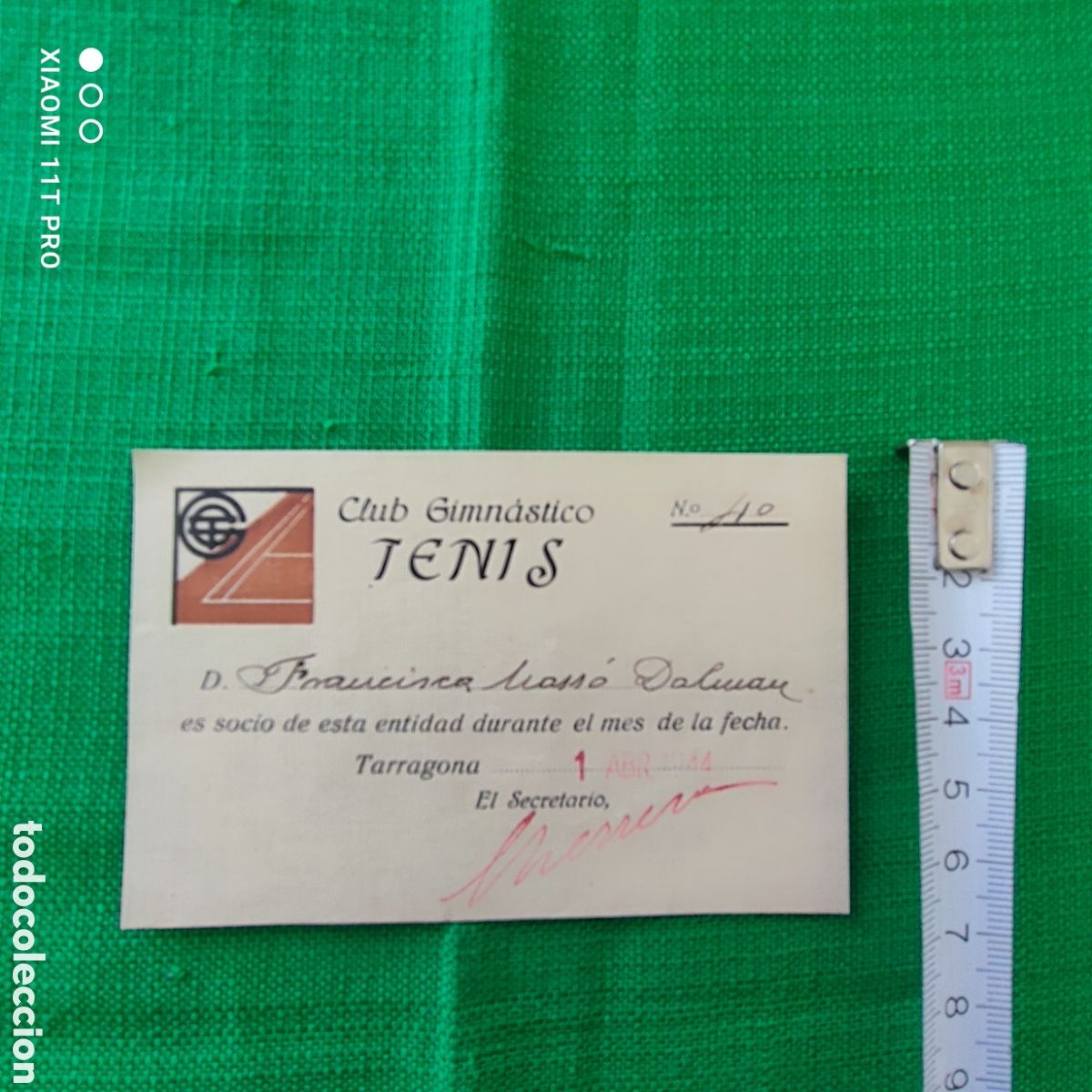 Colecionismo: Carnet socio tenis club Gimn&aacute;stico de Tarragona.