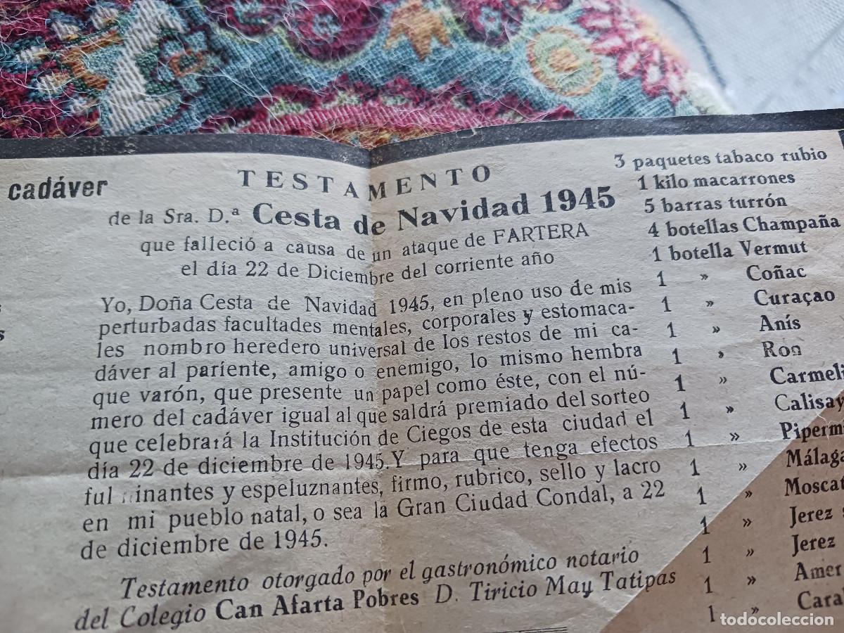 Coleccionismo: curiosa participacion en forma de recordatorio de luto, cesta de navidad 1945