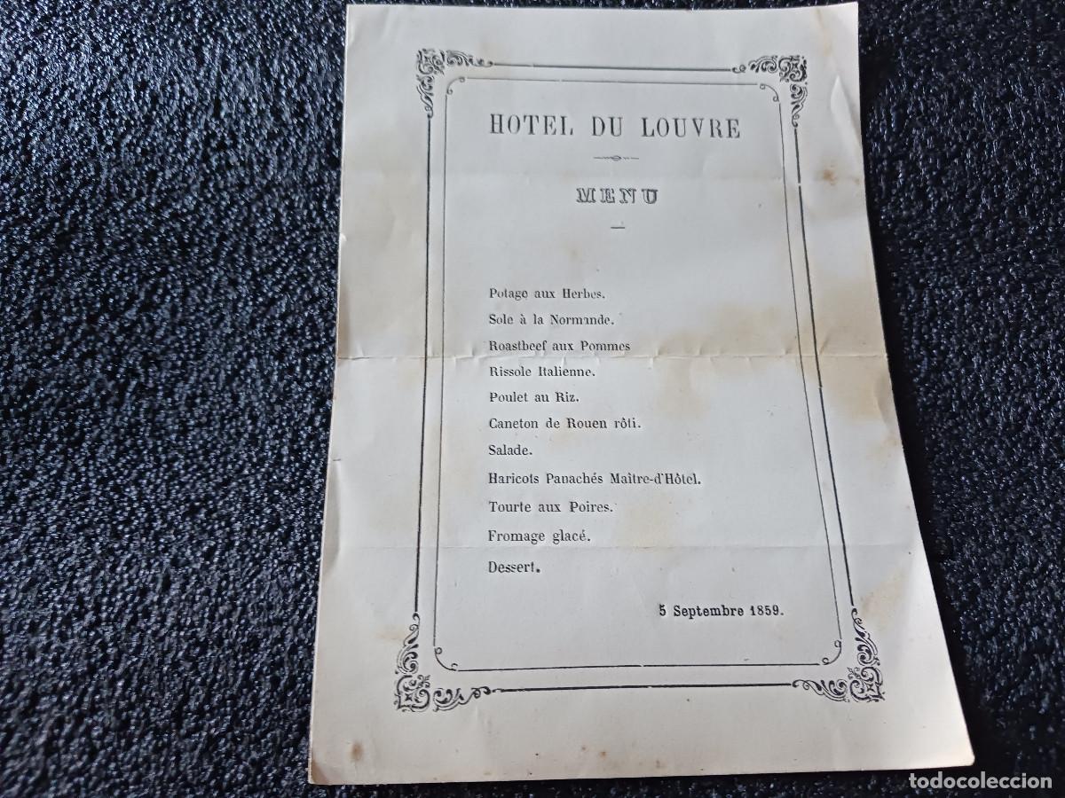 Coleccionismo: hotel de louvre, hoja de menu, setiembre de 1859