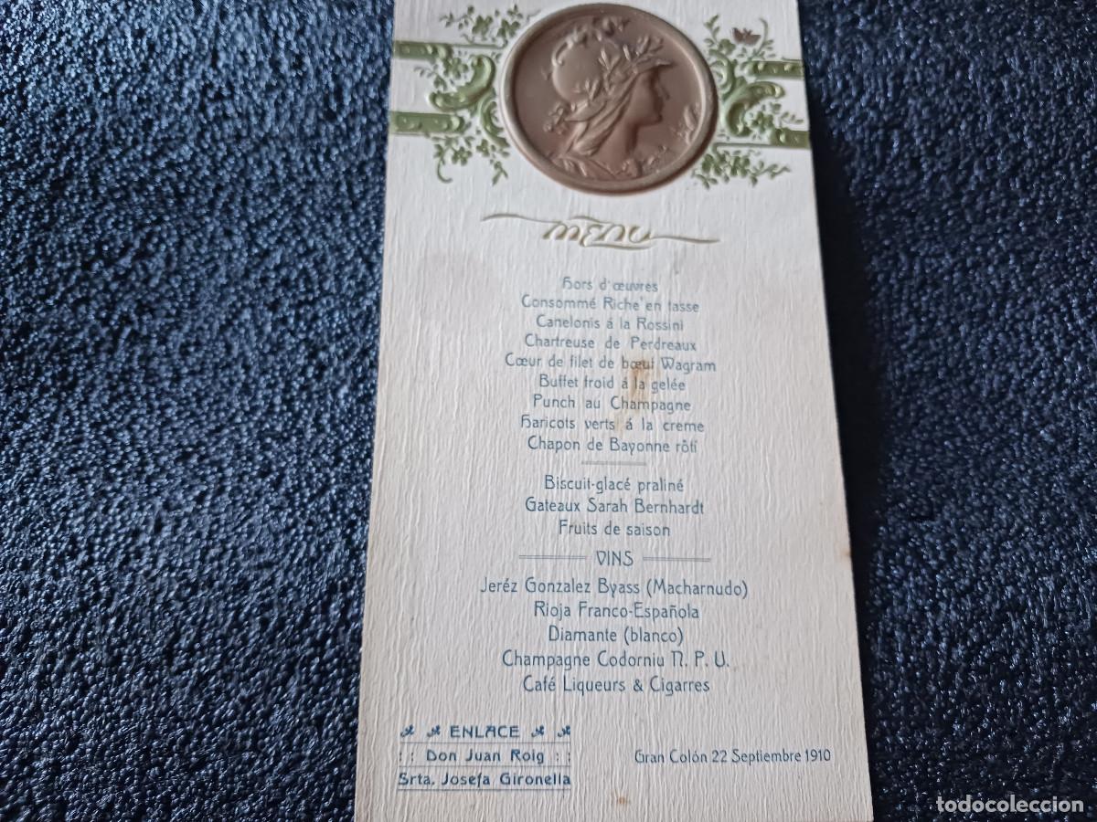 Sammelleidenschaft Papier: menu de enlace de los padres del jesuita, juan roig gironella, gran colon 1910, 18 x 10 cm. aprox.