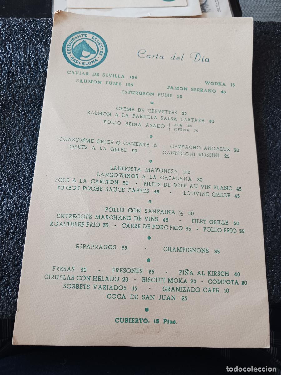 Collectionnisme: carta del dia DEL RESTAURANTE ECUESTRE cubierto 15 pesetas