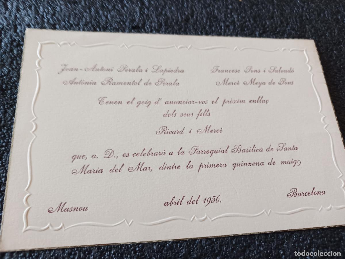 Coleccionismo: INVITACION DE BODA, MASNOU ABRIL 1956