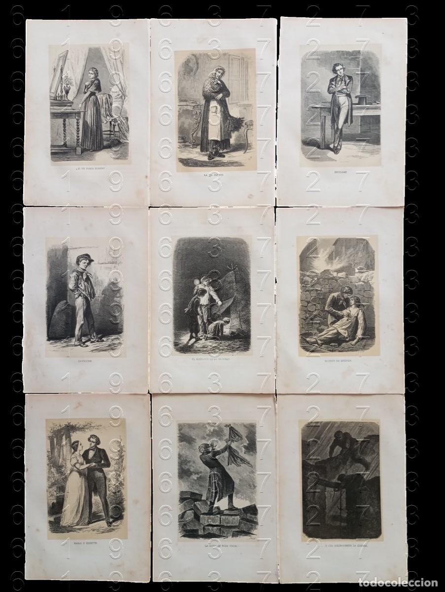 Coleccionismo: 1863 COLECCION 9 GRABADOS DE LOS MISERABLES 23X15 U97