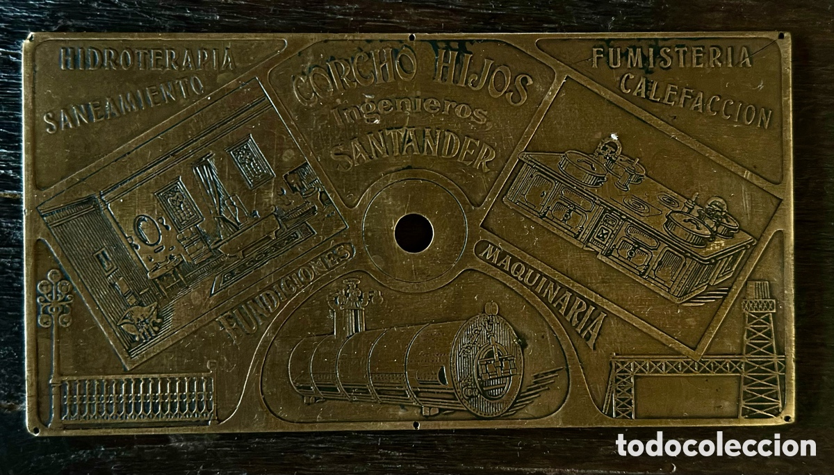 Coleccionismo: Placa Industrial Antigua Corcho Hijos Santander - Lat&oacute;n Relieve Cocina Caldera