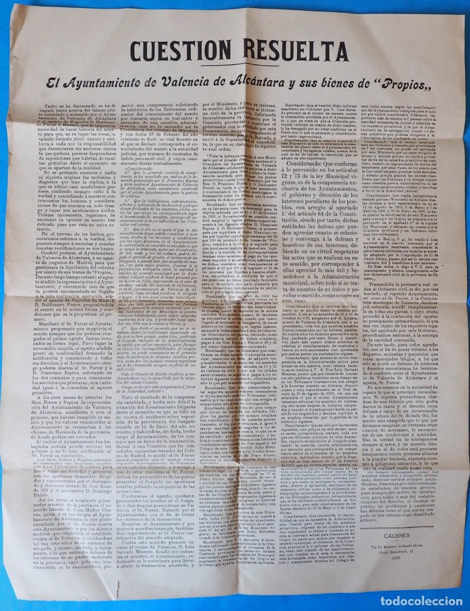 Coleccionismo: ANTIGUO COMUNICADO: EL AYUNTAMIENTO DE VALENCIA DE ALC&Aacute;NTARA (C&Aacute;CERES). A&Ntilde;0 1903