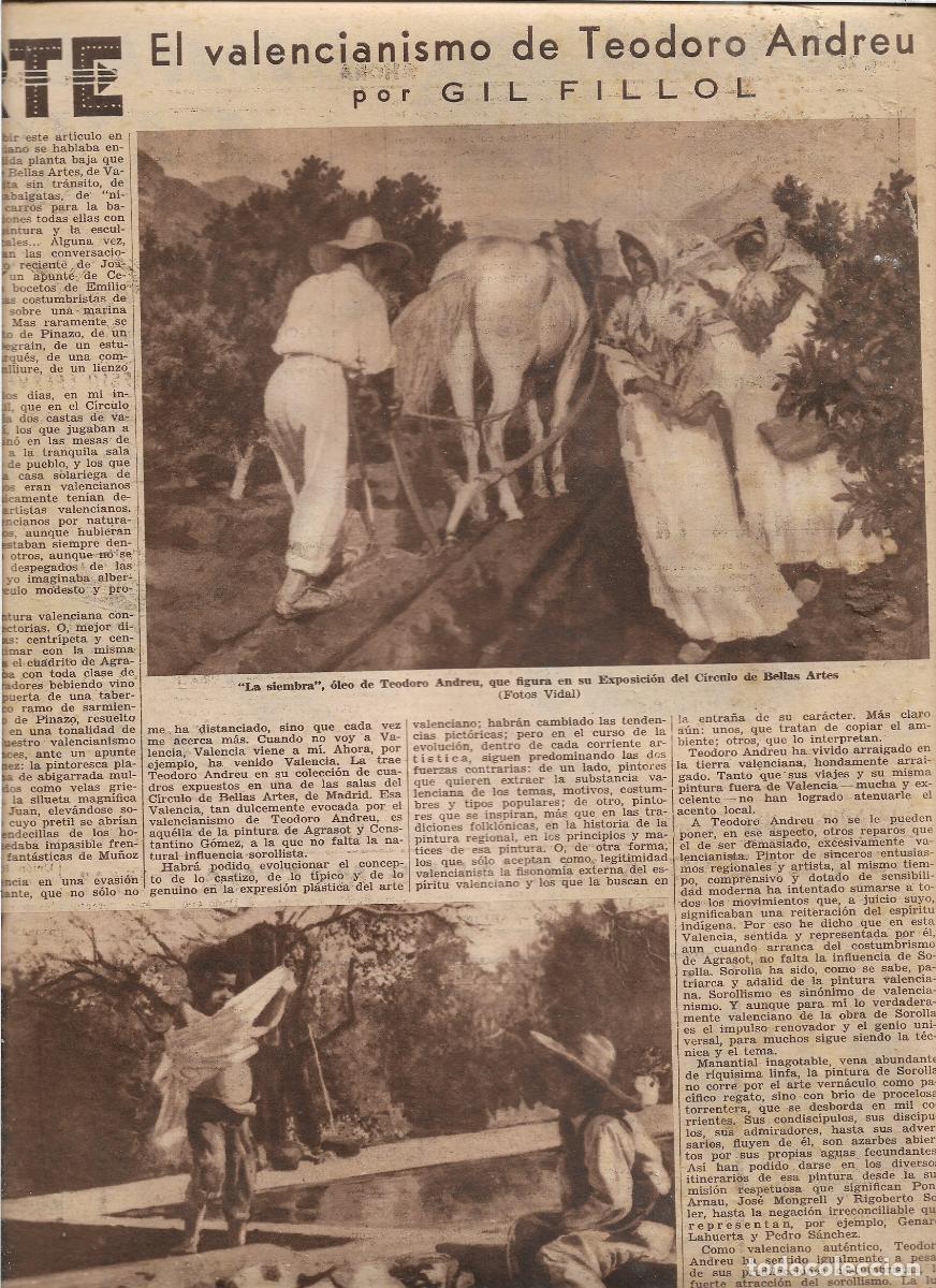 Coleccionismo: A&Ntilde;O 1933 RECORTE PRENSA ARTE PINTURA EL VALENCIANISMO DEL PINTOR TEODORO ANDREU LA SIEMBRA