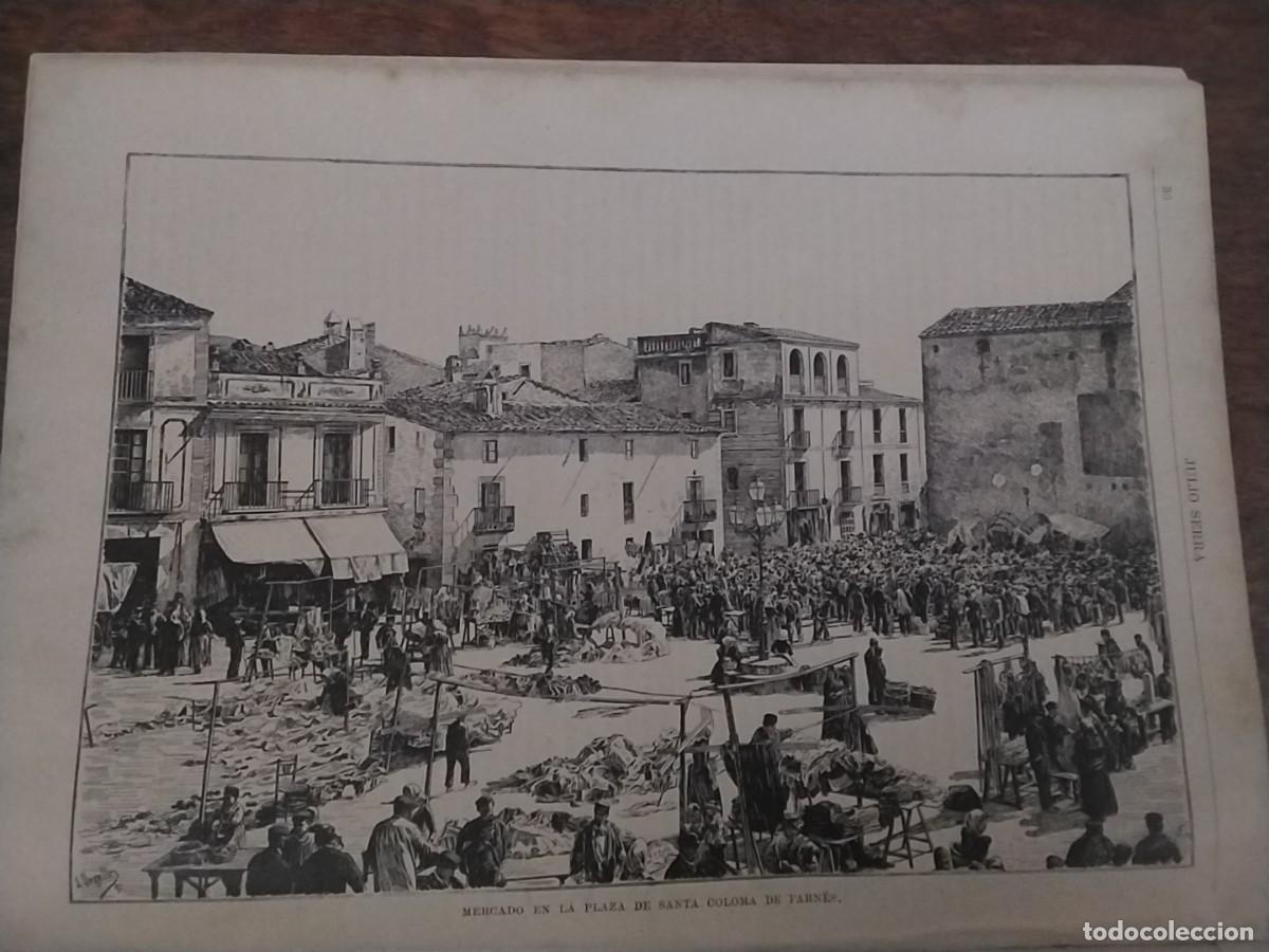 Coleccionismo: MERCADO EN LA PLAZA DE SANTA COLOMA DE FARNERS HOJA A&Ntilde;O 1891