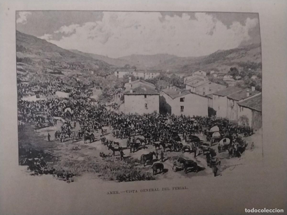 Coleccionismo: AMER VISTA GENERAL DEL FERIAL / PUENTE SOBRE LA RIERA HOJA A&Ntilde;O 1891