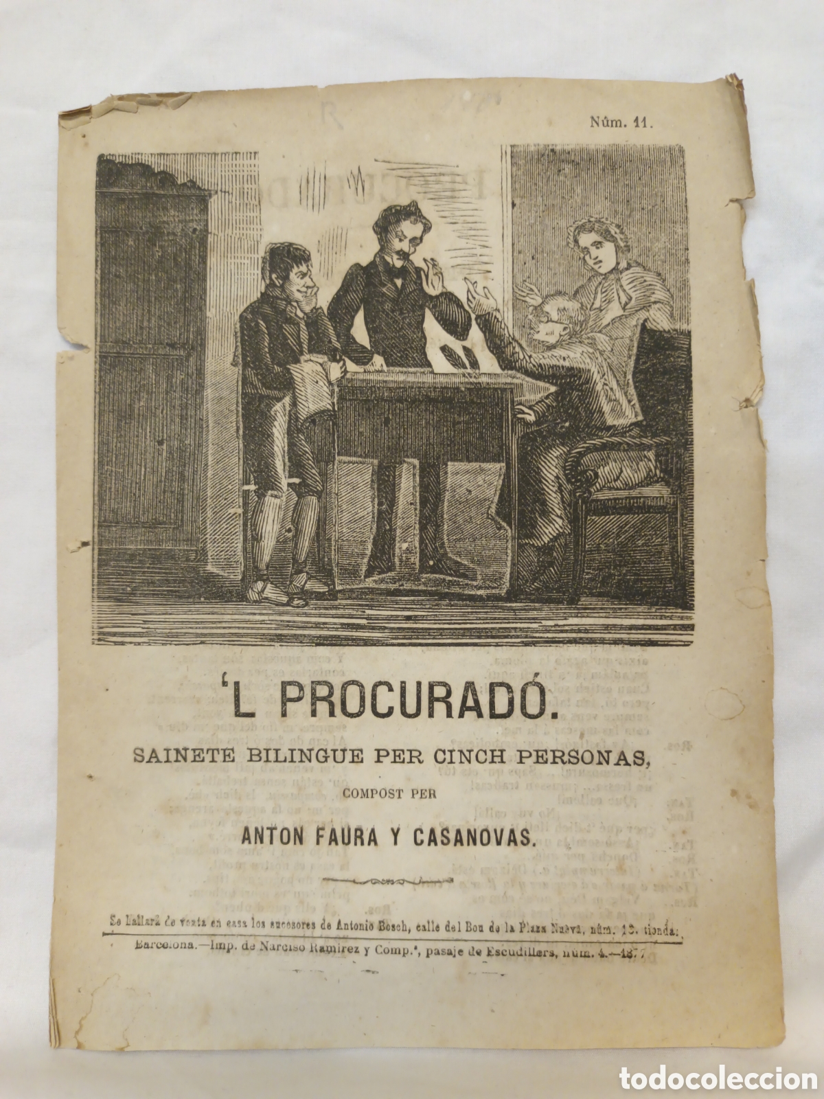 Coleccionismo: PLIEGO DE CORDEL - ROMANCE - L' PROCURAD&Oacute; - SAINETE BILING&Uuml;E - A&Ntilde;O 1877 - 15.50 X 21 CM