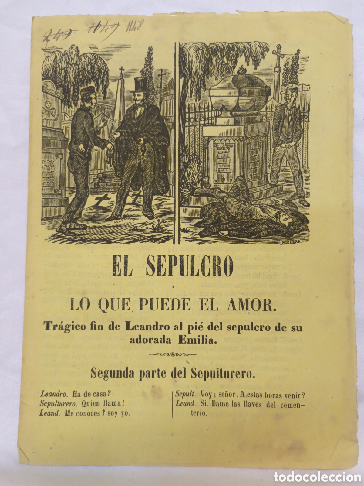 Coleccionismo: PLIEGO DE CORDEL - ROMANCE - EL SEPULCRO O LO QUE PUEDE EL AMOR - A&Ntilde;O 1866 - 16 X 22 CM