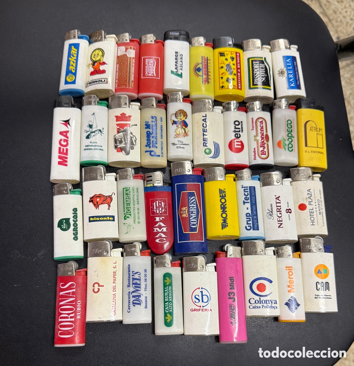 Coleccionismo: Lote de 37 mecheros publicitarios vintage BIC, Nestl&eacute;, Metro, Congress y otros