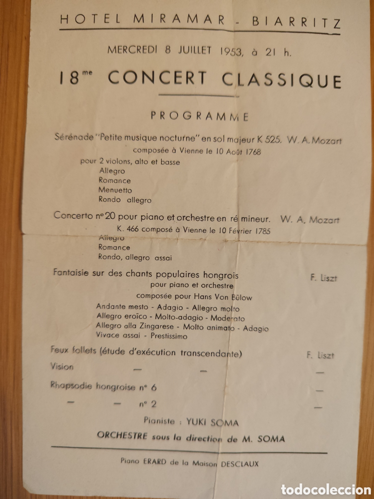 Coleccionismo: Programa concierto antiguo hotel Biarritz 1953 M&uacute;sica cl&aacute;sica