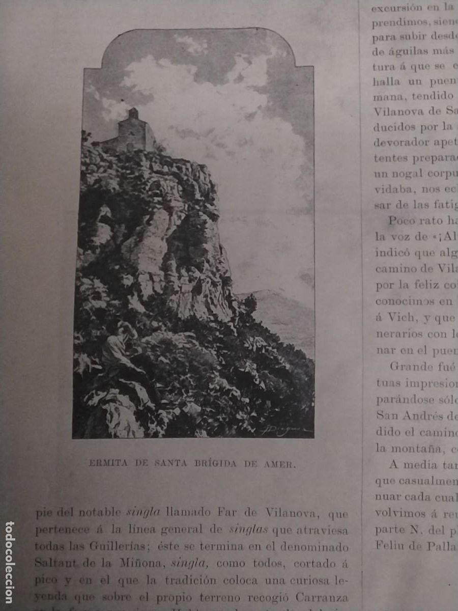 Coleccionismo: ERMITA DE SANTA BRIGIDA AMER / LES PLANES SALTO DE LA RIERA DE AMER HOJA A&Ntilde;O 1891