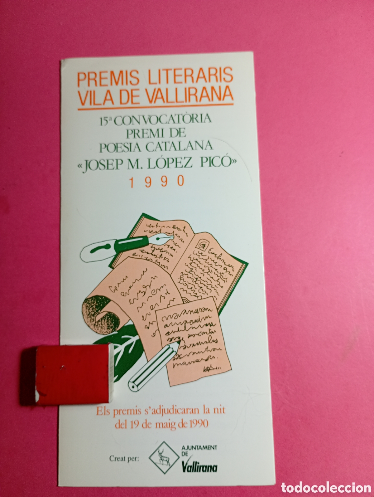 Sammelleidenschaft Papier: VALLIRANA AJUNTAMENT PREMIS LITERARIS 15&ordf; CONVOCATORIA PREMI POESIA CATALANA JOSEP M. L&Oacute;PEZ PIC&Oacute;