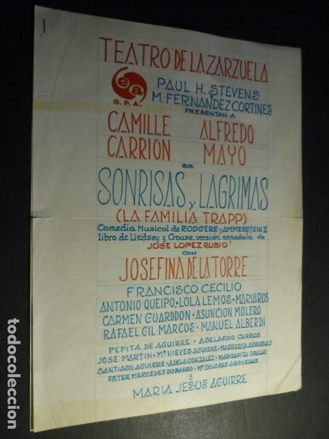 Coleccionismo: MADRID TEATRO ZARZUELA REVISTA SONRISAS Y LAGRIMAS 1968A ANUNCIO A MANO CAMILLE CARRION ALFREDO MAYO