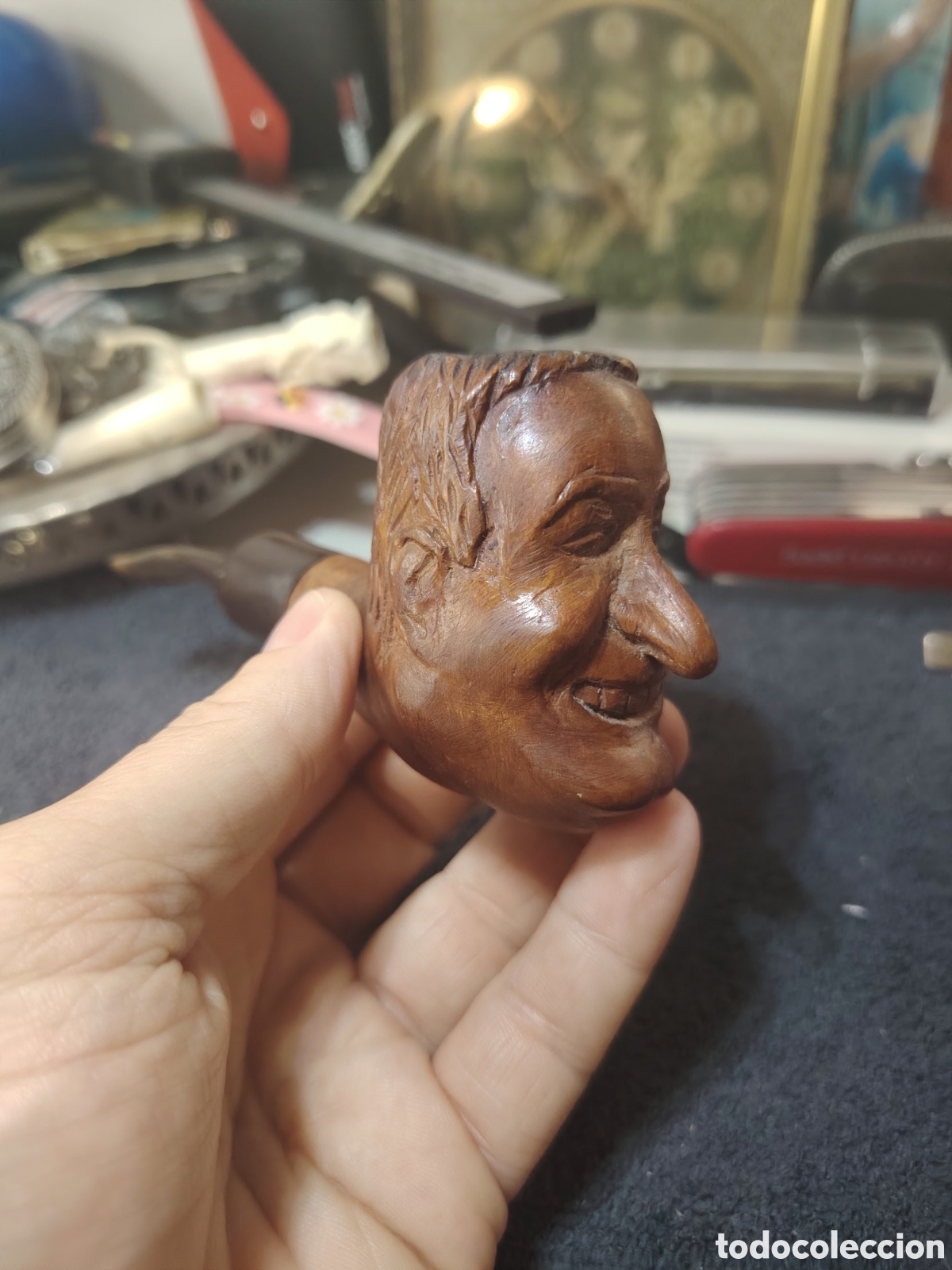Collectionnisme: Rara antigua pipa de madera tallada