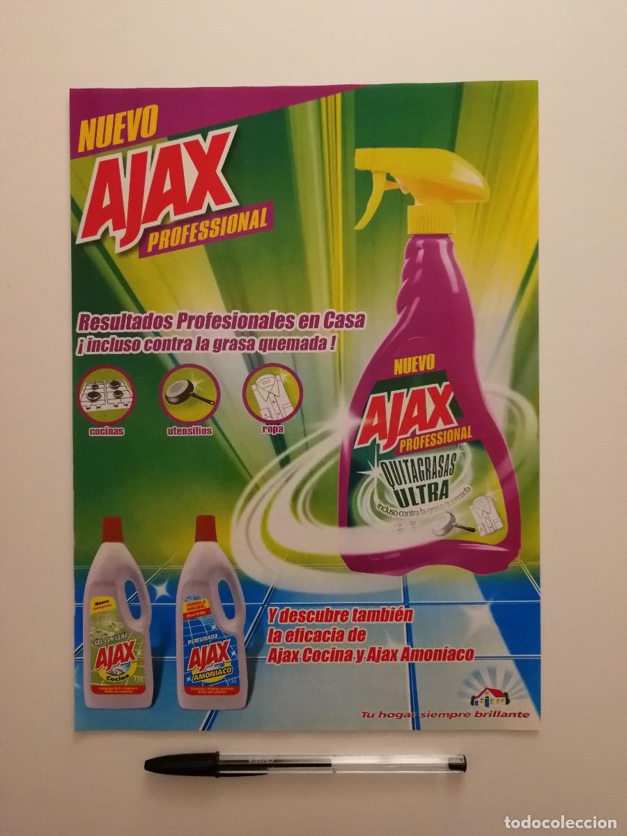 Coleccionismo: ANTIGUO ANUNCIO ACARTONADO -A4- AJAX PROFESIONAL QUITAGRASAS ULTRA - PUBLICIDAD LAMINA