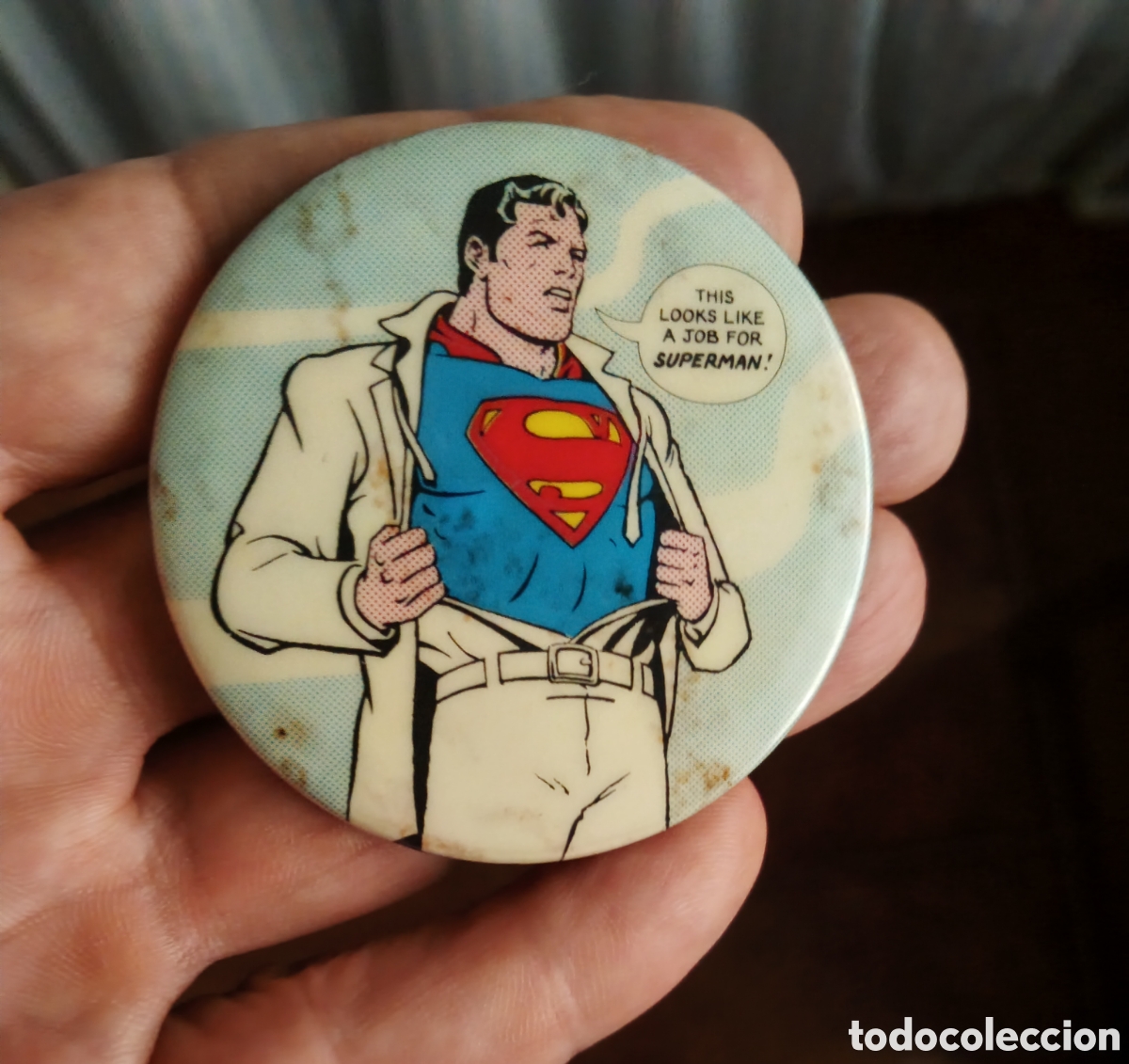 Coleccionismo: Chapa Superman con aguja trasera y marca fabrica a&ntilde;o 70.