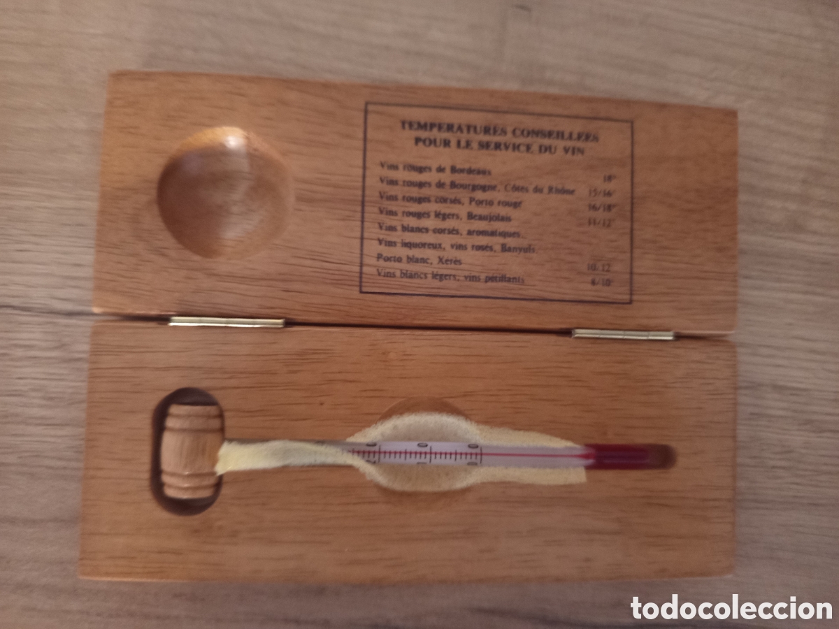 Coleccionismo: ❇️ TERM&Oacute;METRO PARA VINO EN CAJA DE MADERA ❇️ - Foto 4