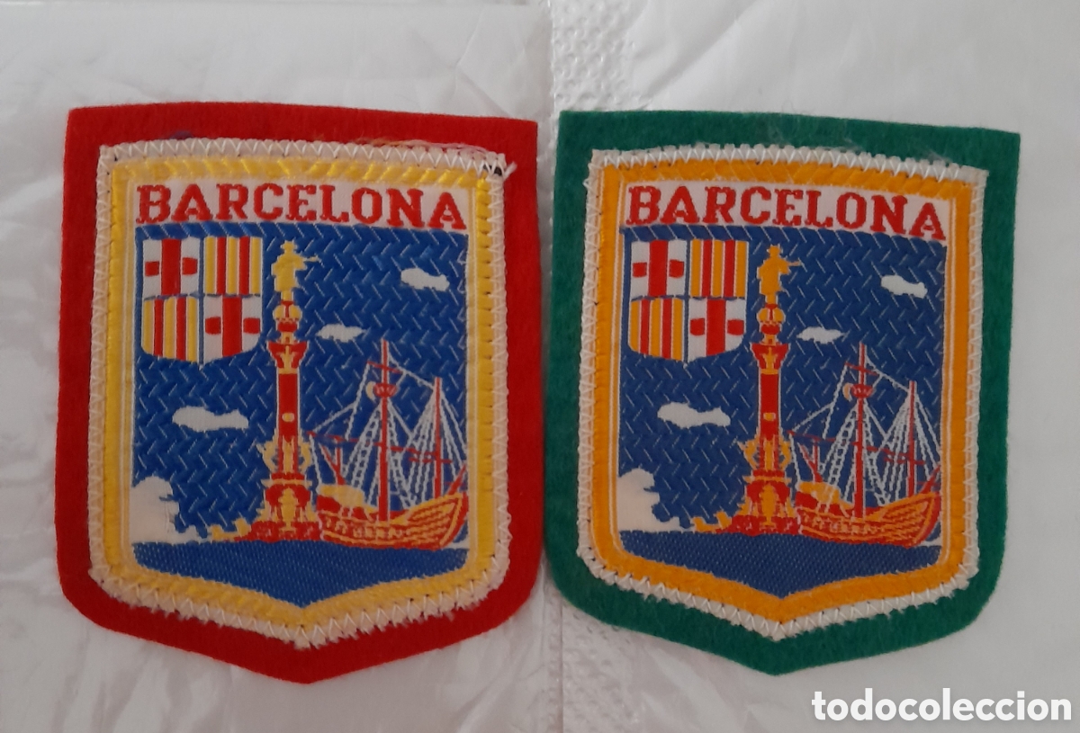 Coleccionismo: Escudo parche bordado tela fieltro souvenir tur&iacute;stico Barcelona Col&oacute;n Catalu&ntilde;a Catalunya