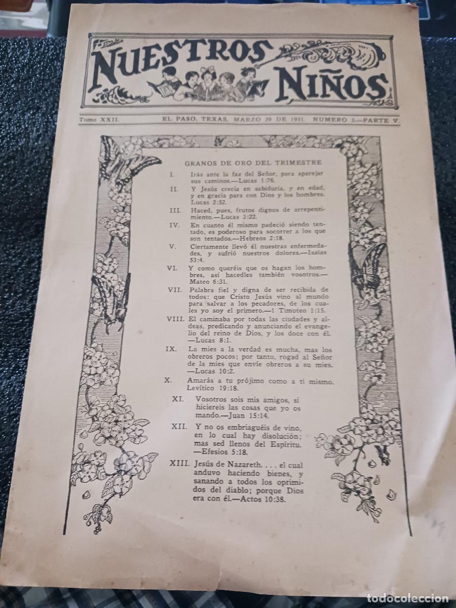 Coleccionismo: diptico, nuestros ni&ntilde;os, el paso, texas, 1931, casa bautista de publicaciones