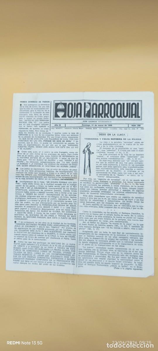 Coleccionismo: HOJA PARROQUIAL 31 MARZO DE 1968