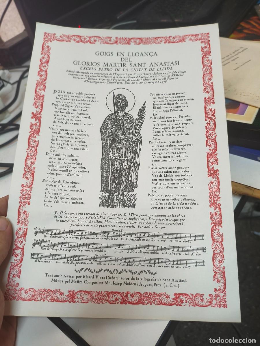 Coleccionismo: Goigs en lloan&ccedil;a del glori&oacute;s martir Sant Anastasi. Xilografia de Ricard Vives Sabat&eacute;. Numerat.
